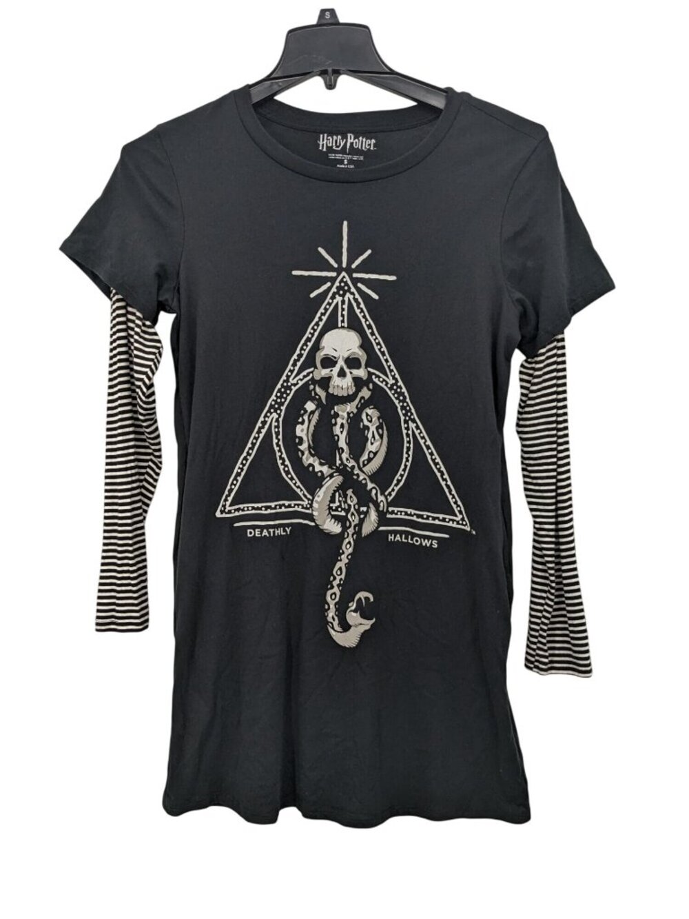 Harry Potter Deathly Hallows Twofer Tunic T Shirt Dress Goth Striped USA Small